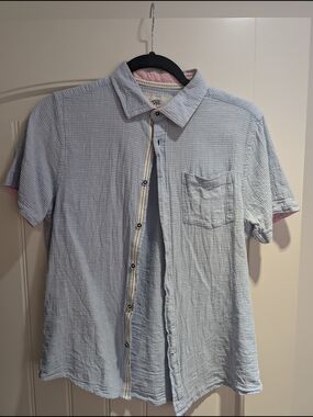 Report Collection Light Blue Short-Sleeve Waffle Button-Down Shirt